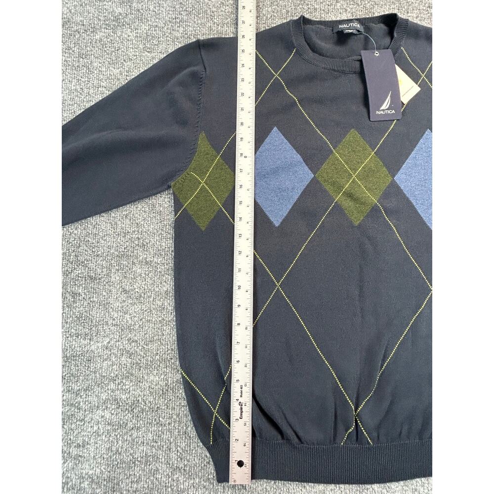 Y2K Nautica Argyle Sweater MNS M NWT Deadstock Cotton Crewneck Vintage 2000s - Picture 5 of 7